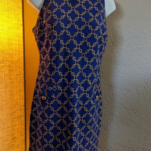 Britt Ryan Size 6 Sheath Dress 100% Cotton Blue And Gold. 2 pockets in the front - Picture 1 of 5
